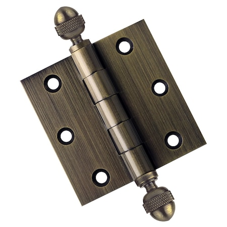 3 X 3 Solid Brass Hinge, Antique Brass Finish With Acorn Tips